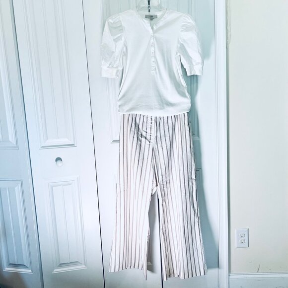 H & M Striped Wide Leg Pants in White/Beige (XL) New with Tag - Picture 7 of 10